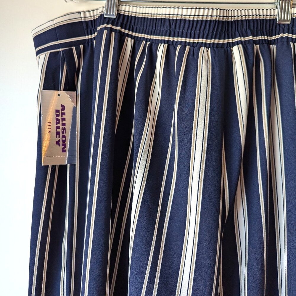 NWT Allison Daley Navy/White/Tan Pinstripe Wide Leg Pants